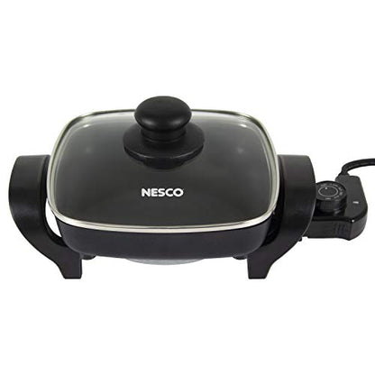 NESCO ES‑08 Electric Skillet for Everyday Home Cooking, Black Large Nonstick Skillet with Adjustable Temperature Control