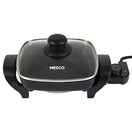 NESCO ES‑08 Electric Skillet for Everyday Home Cooking, Black Large Nonstick Skillet with Adjustable Temperature Control