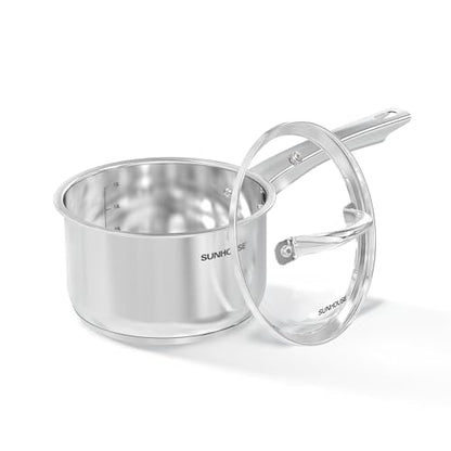 Sunhouse 2 QT Stainless Steel Sauce Pan with Lid, Small Pot for Cooking, PFOA-Free, Advanced Impact Bonding Induction Base Mini Saucepan, Compatible with Induction, Ceramic, Gas