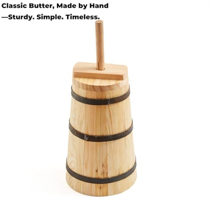Butter Churner Old Fashioned Wooden-Style, 30 cm Tabletop Manual Dash Churn, 3 L / 3.2 Qt Capacity, Removable ~40 cm Plunger, Farmhouse Butter Maker for Home Kitchen, Hand-Operated Easy-Clean