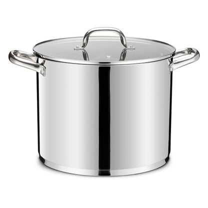 14 QT Stainless Steel Large Stock Pot, LIANYU Heavy Stockpot with Glass Lid, Deep Soup Canning Pot for Stewing Simmering, Tri-ply Base for Induction, Halogen Cooktops, Dishwasher Safe