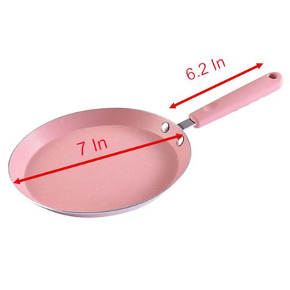 YIKANGHENG Small Frying Pan, 7 Inch Pink Iron Medical Stone Pan with Nonstick Coating for Kitchen an Outdoor of Fried Eggs, Cakes and Breads (18cm)
