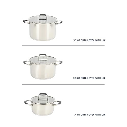 Oster Platinum Silverbolt 6 Piece Stackable Space-Saving Dutch Oven Sauce Pan Cookware Set