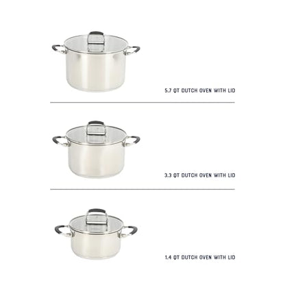Oster Platinum Silverbolt 6 Piece Stackable Space-Saving Dutch Oven Sauce Pan Cookware Set