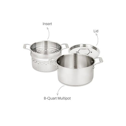 All-Clad Stockpot 8 qt Stainless Steel Multipot With Insert & Lid, Stainless Steel Pot, Induction, Oven Broiler Safe 600F Skillet, Professional Cookware, Silver