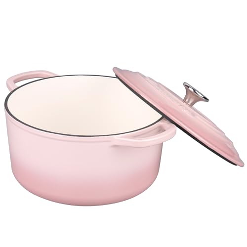 VORRINGARD Enameled Cast Iron Dutch Oven Pot with Lid, for Sourdough Bread Baking, Round Dutch Ovens, 4.5 Quart, Pink