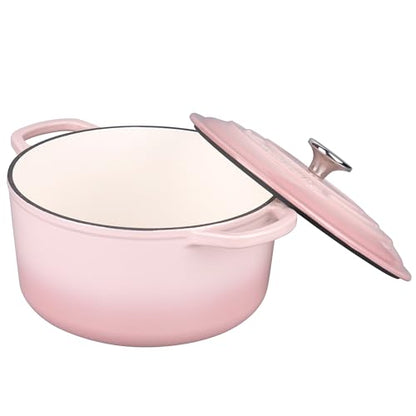 VORRINGARD Enameled Cast Iron Dutch Oven Pot with Lid, for Sourdough Bread Baking, Round Dutch Ovens, 4.5 Quart, Pink