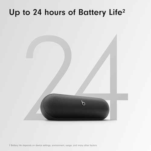 Beats Pill - Portable Bluetooth Speaker - Up to 24H Battery Life, Water Resistant, Bluetooth, Apple & Android Compatible, Seriously Loud Sound for Home, Outdoor and Travel - Matte Black