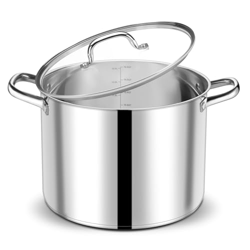 P&P CHEF 16 QT Stock Pot with Lid, Stainless Steel Large Cooking Pot, Soup Canning Stockpot for Stewing Simmering, Tri-ply Bottom for All Stoves, Heavy-Duty &Dishwasher Safe & Food-Grade