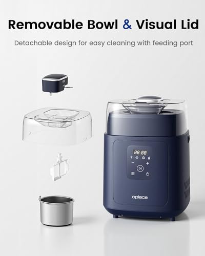 Oplace 4-in-1 Compressor Ice Cream Maker (1.0Qt), No Pre-Freezing, Automatic Yogurt Maker, Gelato Sorbet Frozen Yogurt Soft Serve Machine, Compact Vertical Design for Home Kitchen(Blue)