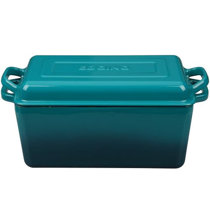 EDGING CASTING Enameled Cast Iron Dutch Oven, Oblong Bread Oven for Sourdough Bread Baking, Baking Pan, Dual Handles, Oven Safe, 4 Quart, Darkcyan