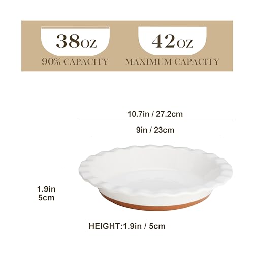 MALACASA Ceramic Pie Pan for Baking - 9 Inch Quiche Baking Dish Nonstick Pie Plate, Deep Dish Scratch-Resistant Pie Pan for Apple Pie Pot Pie, Series TARA
