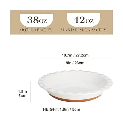 MALACASA Ceramic Pie Pan for Baking - 9 Inch Quiche Baking Dish Nonstick Pie Plate, Deep Dish Scratch-Resistant Pie Pan for Apple Pie Pot Pie, Series TARA