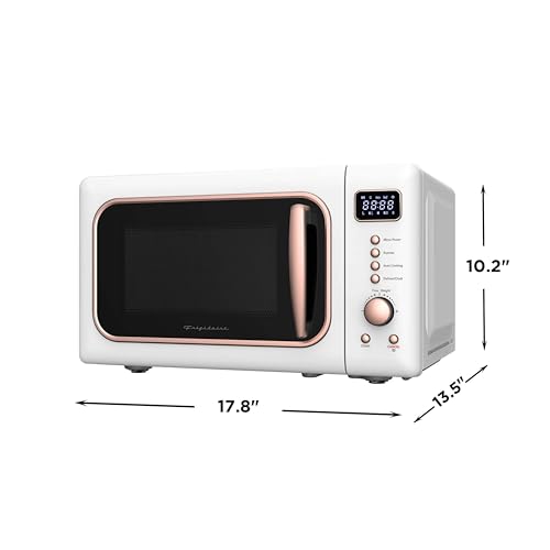 Frigidaire, 0.7 Cu. Ft. Retro Countertop Microwave Oven, 700W Compact Microwave with 8 Auto Cook Menus, Auto Defrost, 5 Power Levels, LED Display, Glass Turntable, White-RoseGold