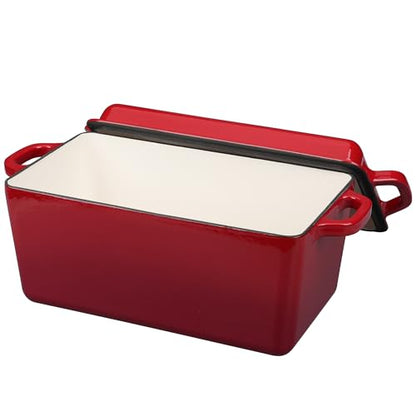 EDGING CASTING Enameled Cast Iron Dutch Oven, Oblong Bread Oven for Sourdough Bread Baking, Baking Pan, Dual Handles, Oven Safe, 4 Quart, Red
