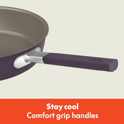 bella 9 Piece Ceramic Nonstick Cookware Set, Fits-anywhere™ Kitchenware w EverGood™ Coating, Dishwasher & Oven Safe, All Stovetops Compatible, Stackable Design, Cool Touch Handles, Plum