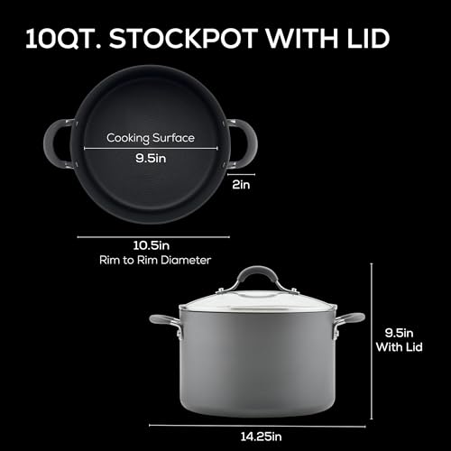 Circulon 83909 Radiance Hard Anodized Nonstick Stock Pot/Stockpot with Lid - 10 Quart, Gray