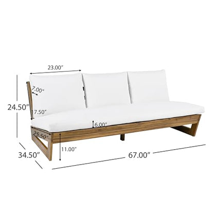 Christopher Knight Home Wicos Modern Acacia Wood Outdoor Sofa with Cushion, Wood Patio Sofa Chair Armless Design, Garden Backyard Outdoor Lounge Sofa Couch with Water-Resistant Cushion, Teak+White