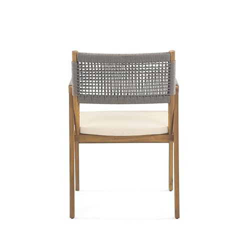 Christopher Knight Home Terry Acacia Wood Patio Dining Set for 6, Solid Wood Outdoor Dining Table Set for 6, 7 Piece Outdoor Dining Set with Rectangular Table and Woven Rope Accents, Teak+Beige+Grey
