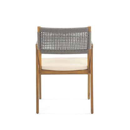 Christopher Knight Home Terry Acacia Wood Patio Dining Set for 6, Solid Wood Outdoor Dining Table Set for 6, 7 Piece Outdoor Dining Set with Rectangular Table and Woven Rope Accents, Teak+Beige+Grey