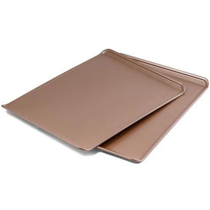HAPPIELS 17 x 13 inch Cookie Sheets for Baking Nonstick Set of 2, PFOA free Cookie Sheet Set without rim, Cookie Sheets Non Stick, Half Sheet Pan for Oven without sides Non Toxic sheet without lip