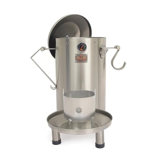 VOLCANO Small Barrel Grill – 100% Stainless Steel Charcoal Smoker with Thermometer & Vent System – Vertical Grill & Smoker, Holds 15 lbs of Meat