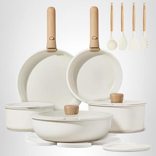 CAROTE 19pcs Pots and Pans Non Stick, Cookware Sets Detachable Handle, Induction Kitchen Pots and Pans,NonStick Cooking Set, Oven/Dishwasher/Fridge Safe, Space Saving