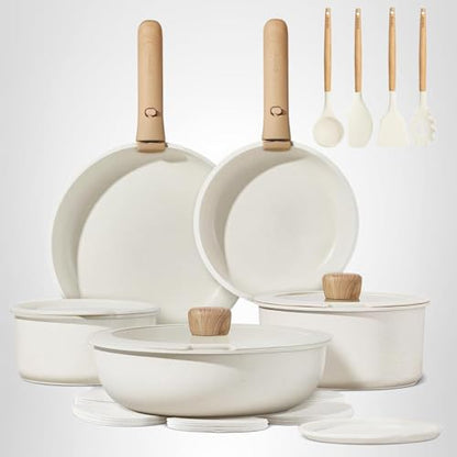 CAROTE 19pcs Pots and Pans Non Stick, Cookware Sets Detachable Handle, Induction Kitchen Pots and Pans,NonStick Cooking Set, Oven/Dishwasher/Fridge Safe, Space Saving