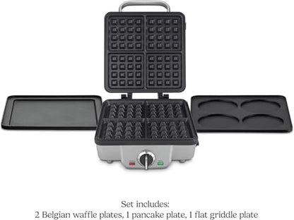 Cuisinart Belgian Waffle Maker with Pancake, Nonstick Plates, 6 Browning Levels, Ready Indicator Lights, Temperature Control, Deep Waffle Pockets, Brushed Stainless, WAF-300NAS