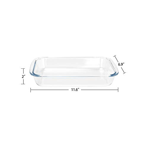 FOYO Basics Tempered Glass Baking Dish, 1.6 Quart Clear Oblong Dish Set, Casserole Dish Cooking Oven Bake