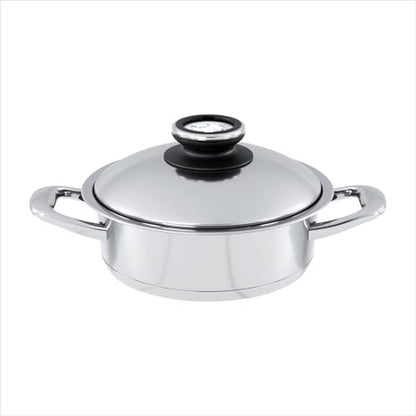 A by AMC - Rondeau Pot with Lid - 3.7 Qt 9.5" Stainless Steel Braiser - Even Heat Akkutherm Base - Induction Compatible - Oven & Dishwasher Safe