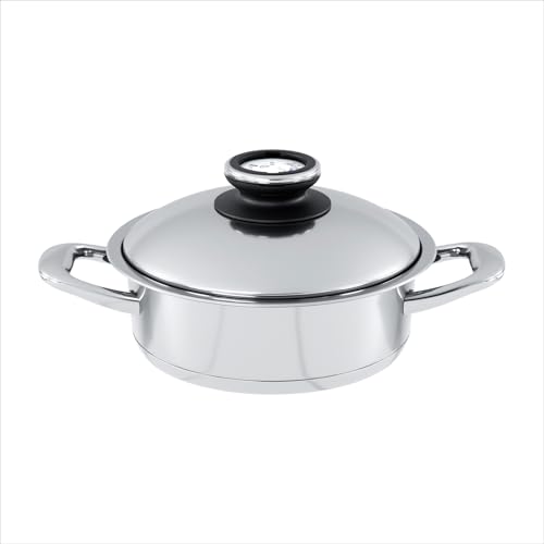A by AMC - Rondeau Pot with Lid - 3.7 Qt 9.5" Stainless Steel Braiser - Even Heat Akkutherm Base - Induction Compatible - Oven & Dishwasher Safe