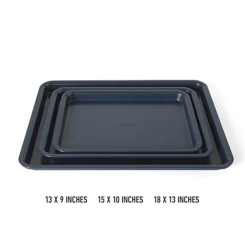 Calphalon Legacy 3-Piece Cookie Sheet Set, Cookie Baking Sheet, Metal Baking Sheet, 3 Pieces Nonstick Baking Sheets 18 15 13 Inch, Navy Blue, PFOA-Free for Even Baking, Oven Safe for Baking