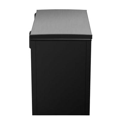Chest Deep Freezer, 7 Cu. Ft, Black Adjustable Thermostat-Removable Vinyl Coated Wire Basket-Easy Defrost Drain, Eye-Catching Stainless Steel Top Door- Garage Ready