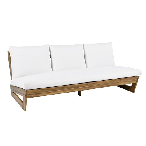 Christopher Knight Home Wicos Modern Acacia Wood Outdoor Sofa with Cushion, Wood Patio Sofa Chair Armless Design, Garden Backyard Outdoor Lounge Sofa Couch with Water-Resistant Cushion, Teak+White