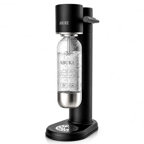 ABUKE Aluminum Sparkling Water Maker with Lever Handle, Metal Body & Nozzle, Compatible with Threaded CO2 Cylinders, Automatic Pressure Release, BPA-Free PET Bottle, 2-Year Warranty