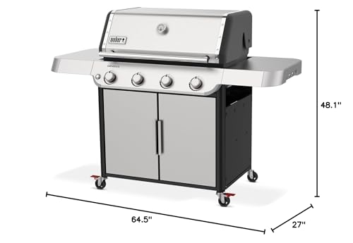 Weber Genesis S-415 Liquid Propane Gas Grill for Outdoor Grilling, 4 Burners, Stainless Steel