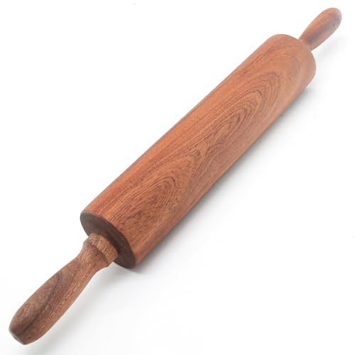 TUSIWIT Classic Sapele Wooden Rolling Pin With Handles,Wood Baking Roller Large (17.3"L x 2.3"W)