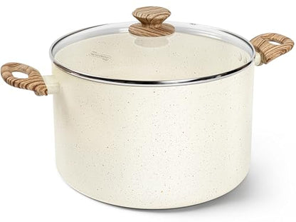 MICHELANGELO 10 Quart Stock Pot with Lid, Large Pot for Cooking, Nonstick Cooking Pot with Healthy Coating, Big Soup Pots Induction Compatible, White