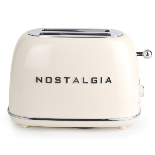 Nostalgia Classic Retro 2-Slice Toaster- Vintage Design- Enamel Coated Steel Body- Wide Slots for all Breads- Crumb Tray, Cord Storage- Defrost,Cancel and Bagel Function & 6 Toasting Levels- Cream