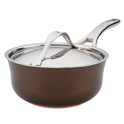 Anolon Nouvelle Copper Hard Anodized Nonstick Sauce Pan/Saucepan/Saucier, 2.5 Quart, Brown, Sable