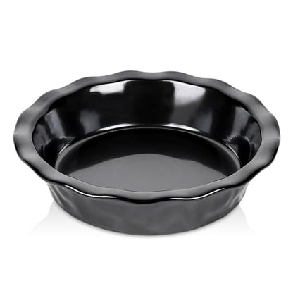 vicrays Ceramic Pie Pan for Baking - 9 inch Pie Plate, Round, Fluted and Deep Pie Dish for Tart, Pizza, Apple Pie, Quiche, Pot Pies, Cake - Reactive Glaze (Black)