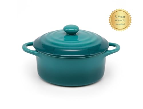 Kook Ceramic Mini Cocotte Set, Small Casserole Dishes with Lids and Handles, Individual Baking Ramekins, Oven Safe 350F, Microwave & Dishwasher Safe, Stoneware, 12 oz, Set of 4, (Aqua Ombre)