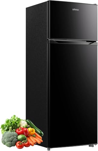 VECU 4.2 Cu.Ft Compact Refrigerator Double Door, Separate Fridge & Freezer Zones, Adjustable Thermostat, Mini Fridge for Kitchen Apartment Dorm Black