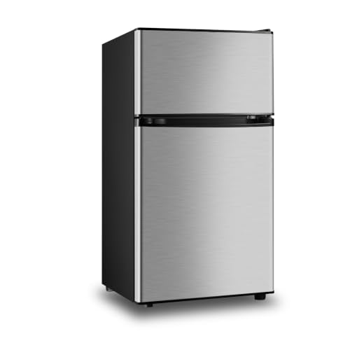 HAILANG 3.2 Cu.Ft Mini Fridge with Freezer, 2 Door Mini Refrigerator,Sliver