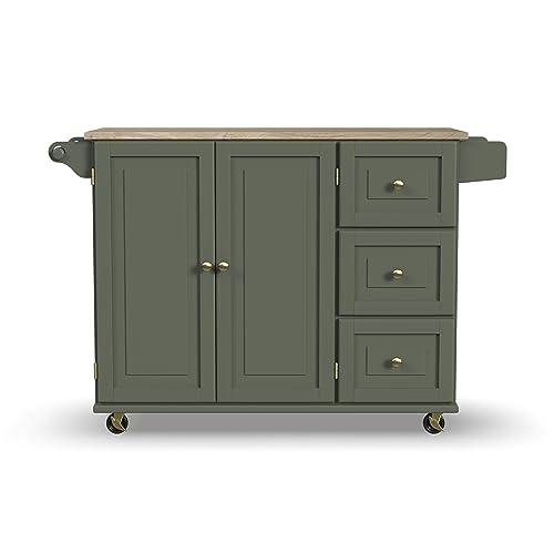 Homestyles Mobile Kitchen Island Cart with Wood Top and Dropleaf Breakfast Bar, 18" D x 53.5" W x 36" H, Green