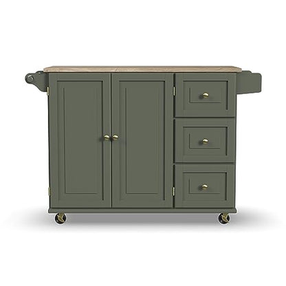 Homestyles Mobile Kitchen Island Cart with Wood Top and Dropleaf Breakfast Bar, 18" D x 53.5" W x 36" H, Green