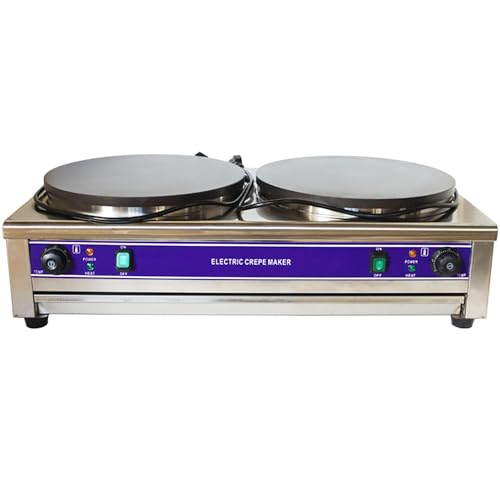 HQHAOTWU Crepe Maker Electric Crepes Making Machine Double Head Pancake Maker 40cm Per Circular Plate Non-stick Pan Griddle Machine Commercial Desktop Circular Cereals Pancake Stove Temp Control 220V