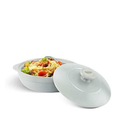 MINH LONG 2-Qt Porcelain Dutch Oven with Lid – Lead & Cadmium Free, Oven Safe to 482°F, Heat Retention, Clay Pot for Cooking on Gas & Infrared Cooktop, Use to Marinate, Cook, Bake, Refrigerate & Serve