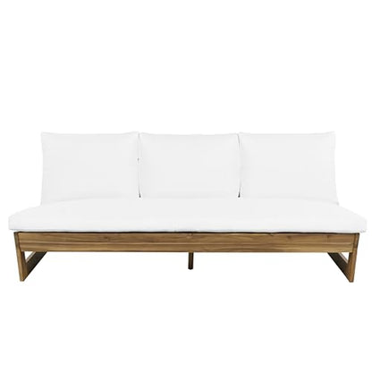 Christopher Knight Home Wicos Modern Acacia Wood Outdoor Sofa with Cushion, Wood Patio Sofa Chair Armless Design, Garden Backyard Outdoor Lounge Sofa Couch with Water-Resistant Cushion, Teak+White